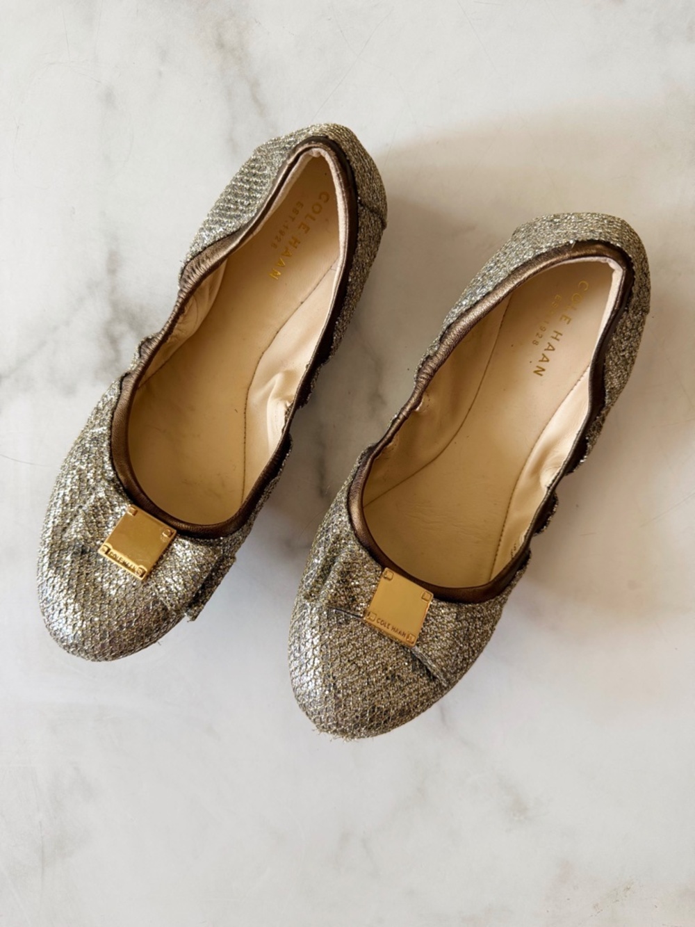 Cole Haan Tova Metallic Ballet Flats with Bow - Women's Size 8 1/2